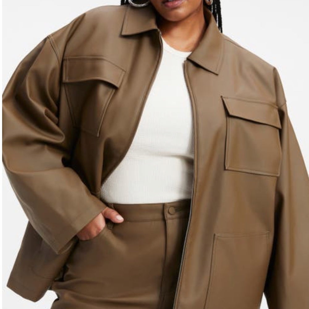 Good American Leather Chore Jacket in Fog - Picture 2 of 11